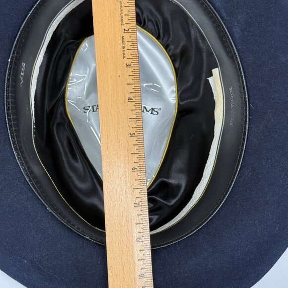 Stacy Adams Fedora Hat Wool Felt Navy Blue Feather Band XL Made in Mexico - Picture 6 of 8